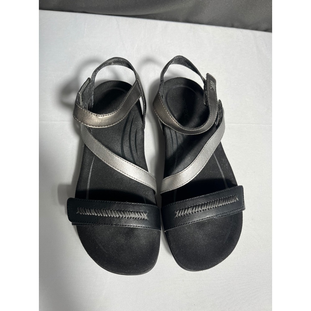 Aetrex Gabby Comfort Walking Sandals Womens 8.5 Black Gray Adjustable Hook Loop
